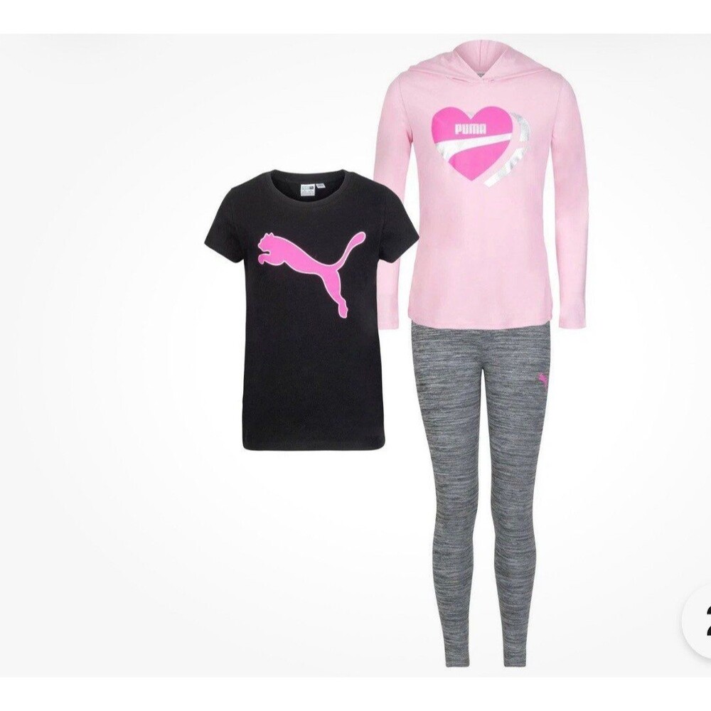 PUMA Girls 3-Piece Activewear Set Pink/Black/Gray Size M (10-12) New With Tags